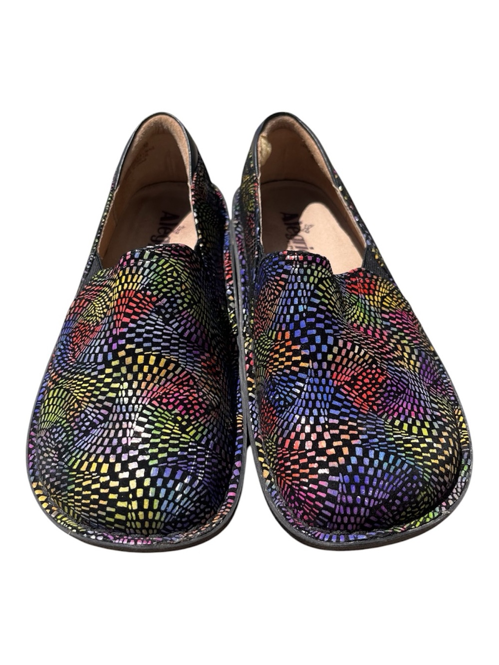Alegria Women’s Debra Clogs in Multicolor Geometric Viewmaster Pattern Size 38